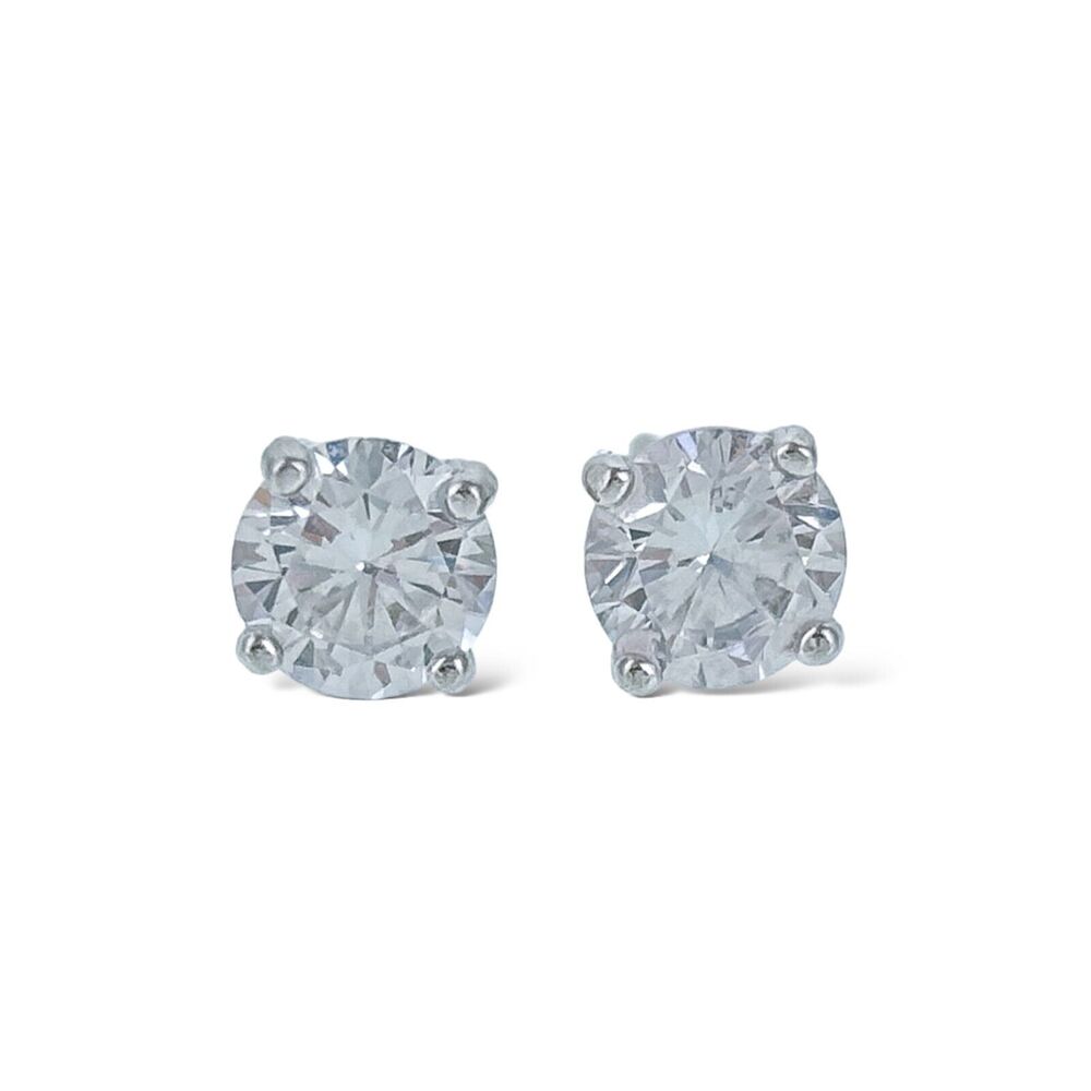 Vintage Sterling Silver 925 Round Cubic Zirconia Stud Earrings